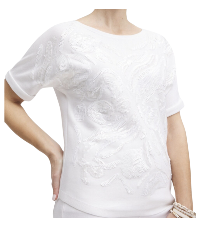 White Sequin Pullover Sweater